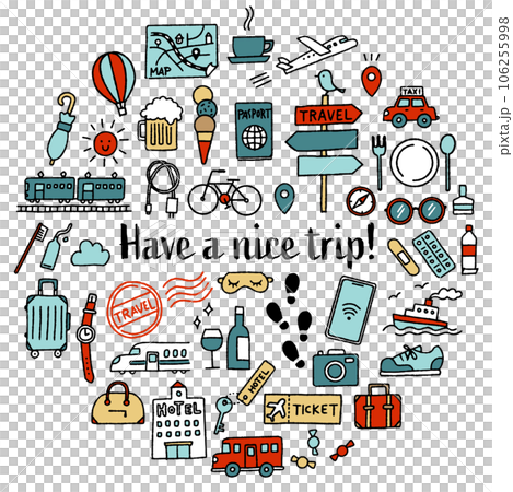 Simple and cute hand drawn travel illustration set (colorful) 106255998