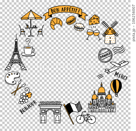 簡單可愛的法國相關插畫框(黃色) 簡單可愛的法國相關插畫框(黃色) 106256007