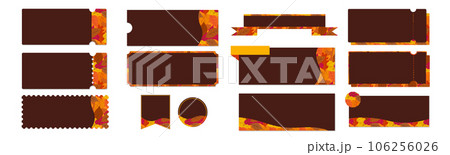 秋らしいブラウンと紅葉のクーポンベクターアイコンデザインセット（枠のみ） 106256026