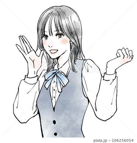 笑顔で呼びかける女性社員のイラスト素材 [106256054] - PIXTA