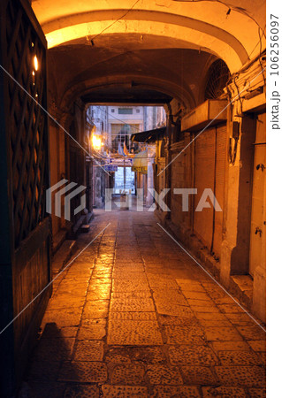 The narrow street in the Old City of Jerusalem, Israel The narrow street in the Old City of Jerusalem, Israel 106256097