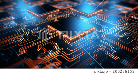 Abstract futuristic technology wallpaper. Modern processor in a chip board. High quality photo Abstract futuristic technology wallpaper. Modern processor in a chip board. High quality photo 106256155