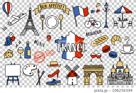 Illustration set related to simple and cute France (tricolor) Illustration set related to simple and cute France (tricolor) 106256394