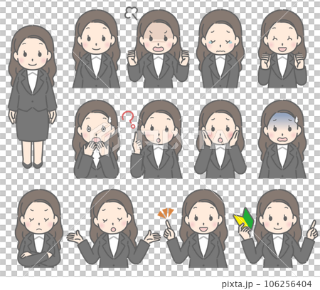 Young woman's upper body expression set (front, suit) Young woman's upper body expression set (front, suit) 106256404