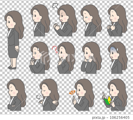 Young woman's upper body expression set (sideways, suit) Young woman's upper body expression set (sideways, suit) 106256405