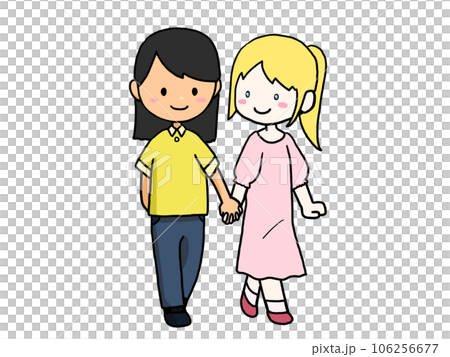 手をつないで歩くカップルのイラスト(日本人女子と白人女子) 手をつないで歩くカップルのイラスト(日本人女子と白人女子) 106256677