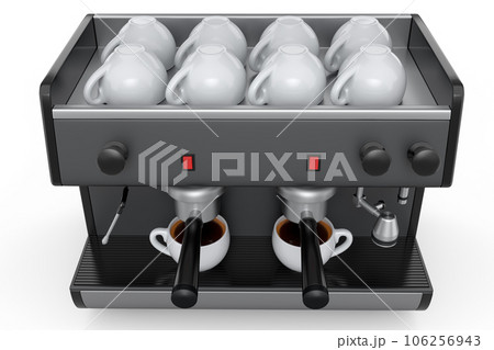 Professional espresso coffee machine with horn for two cups isolated on white Professional espresso coffee machine with horn for two cups isolated on white 106256943