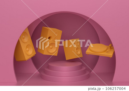 Abstract scene or podium with Hi-fi speakers and DJ turntable on monochrome 106257004