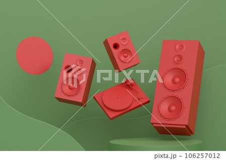 Abstract scene or podium with Hi-fi speakers and DJ turntable on monochrome 106257012