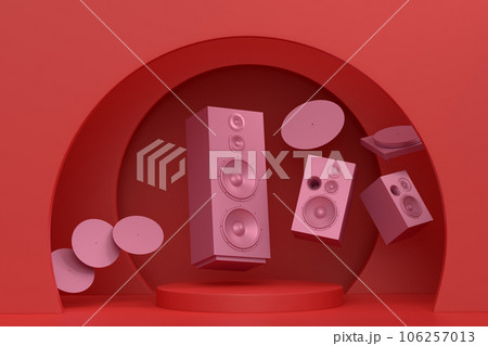 Abstract scene or podium with Hi-fi speakers and DJ turntable on monochrome 106257013
