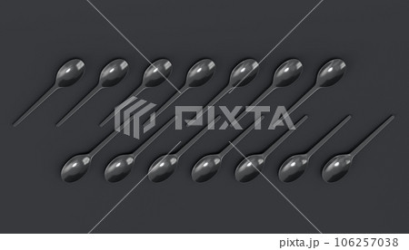 Set of disposable utensils like spoon on monochrome background. 106257038