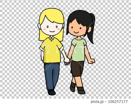 手をつないで歩くカップルのイラスト（白人女子と日本人女子） 106257177