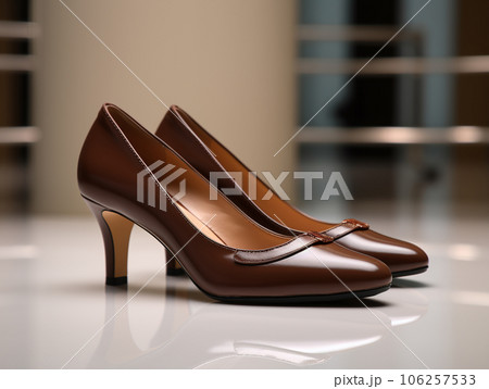ローヒールの茶色のパンプス 106257533