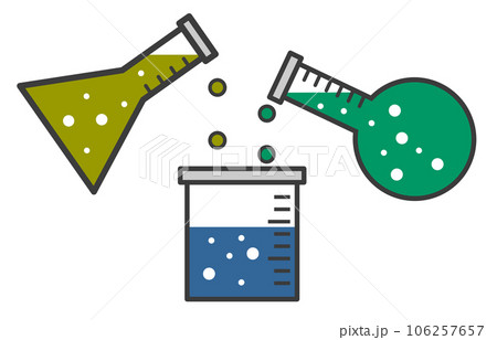 薬品や液体の実験に使用するガラス製フラスコのイラスト 106257657