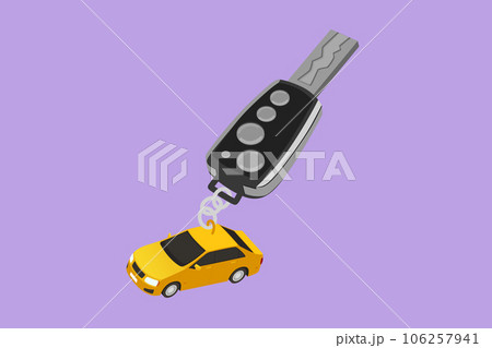 Cartoon flat style drawing key car and key ring over the metallic table. Clipping path included. Electronic car key front and back view and alarm system logo, icon. Graphic design vector illustration Cartoon flat style drawing key car and key ring over the metallic table. Clipping path included. Electronic car key front and back view and alarm system logo, icon. Graphic design vector illustration 106257941