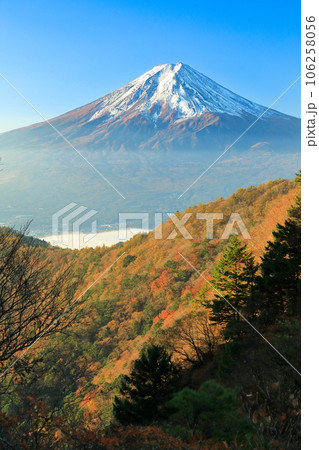 紅葉の三つ峠からの富士山眺望 山梨県河口湖町 紅葉の三つ峠からの富士山眺望 山梨県河口湖町 106258056