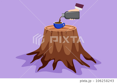 Cartoon flat style drawing traveler girl pouring tea in thermos cup. Female drinking tea at cup. Travel camping symbol. Woman pouring hot drink in mug on log table. Graphic design vector illustration Cartoon flat style drawing traveler girl pouring tea in thermos cup. Female drinking tea at cup. Travel camping symbol. Woman pouring hot drink in mug on log table. Graphic design vector illustration 106258243