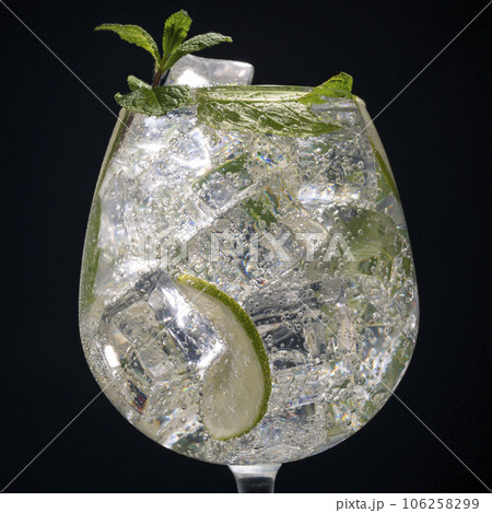 Mojito cocktail is summer alcoholic or non-alcoholic drink. 106258299