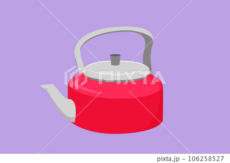 Cartoon flat style drawing camping outdoor kettle with handle. Camping cooking equipment. Gas stove kettle. Camping kettle. Metal kitchen utensil for tea or coffee. Graphic design vector illustration 106258527