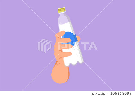 Cartoon flat style drawing people hand holding plastic bottle of pure drinking water refreshing. Human drinking water after run, sport and health care concept icon. Graphic design vector illustration 106258695