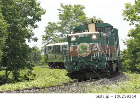 夏の北海道の釧路湿原のカーブをを走行中のくしろ湿原ノロッコ号 106259254