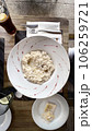 top view of plating 4 cheese risotto in a restaurant 106259721