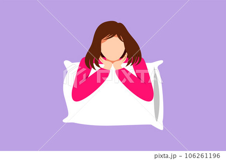 Graphic flat design drawing of sweet dream or sleep. Sleeping young girl hugs or holding pillow or overslept to work. Beautiful woman took sleeping pill for insomnia. Cartoon style vector illustration Graphic flat design drawing of sweet dream or sleep. Sleeping young girl hugs or holding pillow or overslept to work. Beautiful woman took sleeping pill for insomnia. Cartoon style vector illustration 106261196