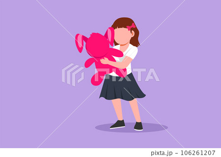 Cartoon flat style drawing portrait of beautiful little girl hugging teddy bear at home. Childhood scene of kids with her toy. Little girl playing with teddy bear. Graphic design vector illustration Cartoon flat style drawing portrait of beautiful little girl hugging teddy bear at home. Childhood scene of kids with her toy. Little girl playing with teddy bear. Graphic design vector illustration 106261207