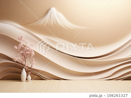 Gold product background stand or podium pedestal on luxury advertising display with japanes backdrops. AI Generative. 106261327