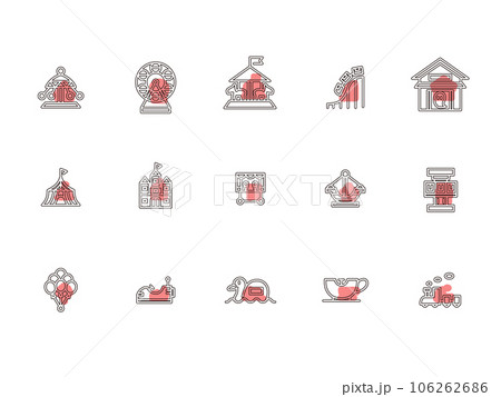 遊園地のシンプルイラストアイコンセット アウトライン 赤 遊園地のシンプルイラストアイコンセット アウトライン 赤 106262686