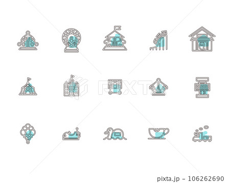 遊園地のシンプルイラストアイコンセット アウトライン 水色 遊園地のシンプルイラストアイコンセット アウトライン 水色 106262690