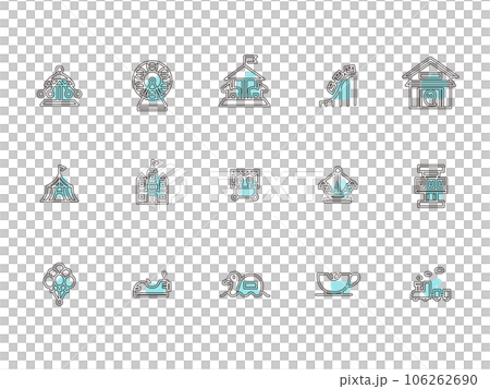 遊園地のシンプルイラストアイコンセット アウトライン 水色 遊園地のシンプルイラストアイコンセット アウトライン 水色 106262690