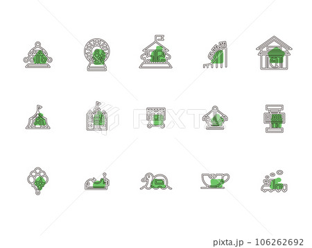 遊園地のシンプルイラストアイコンセット　アウトライン　緑 106262692