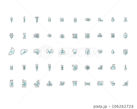 医療のシンプルイラストアイコンセット　アウトライン　水色 106262728
