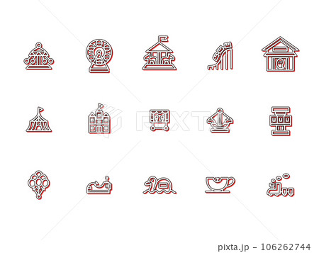 遊園地のシンプルイラストアイコンセット　カラーシャドウ　赤 106262744