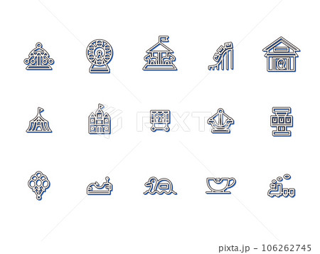 遊園地のシンプルイラストアイコンセット　カラーシャドウ　青 106262745