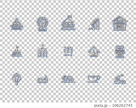 遊園地のシンプルイラストアイコンセット　カラーシャドウ　青 106262745