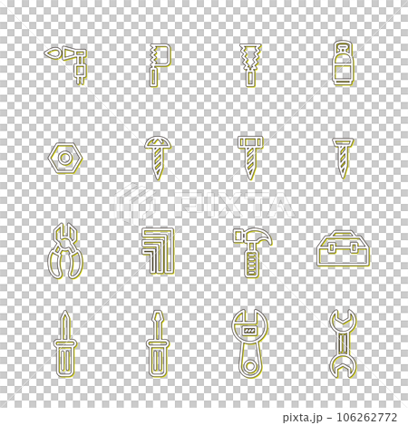 Tool-related simple illustration icon set color shadow yellow Tool-related simple illustration icon set color shadow yellow 106262772