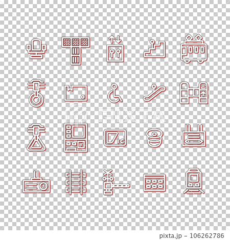Station-related simple illustration icon set color shadow red Station-related simple illustration icon set color shadow red 106262786