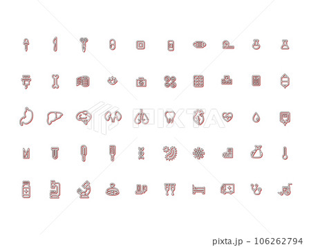 医療のシンプルイラストアイコンセット　カラーシャドウ　赤 106262794