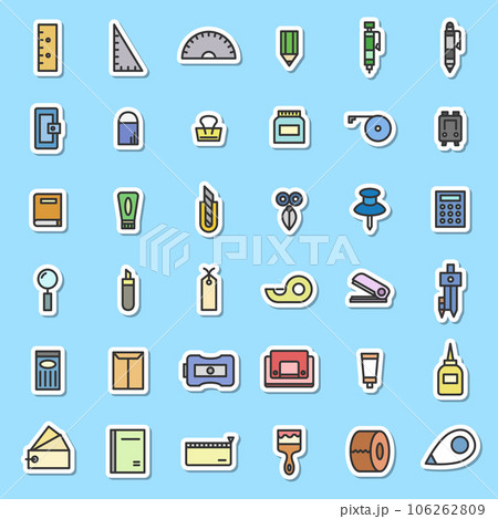 ステッカー風文房具のシンプルイラストアイコンセット 106262809