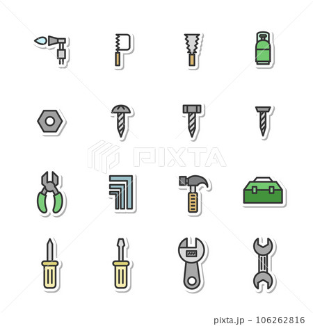 ステッカー風工具関連のシンプルイラストアイコンセット(背景なし) ステッカー風工具関連のシンプルイラストアイコンセット(背景なし) 106262816