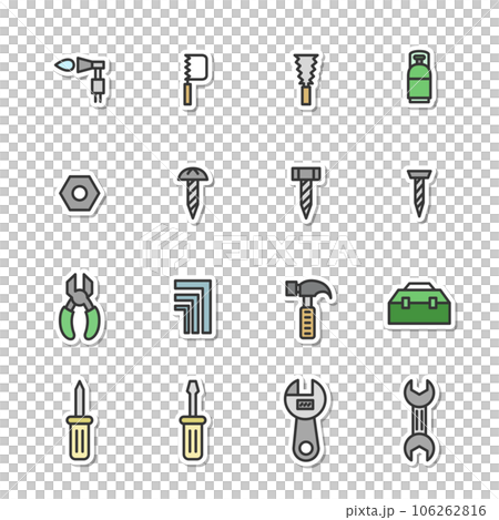 Sticker style tool related simple illustration icon set (no background) 106262816