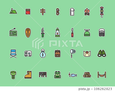 ステッカー風キャンプのシンプルイラストアイコンセット ステッカー風キャンプのシンプルイラストアイコンセット 106262823