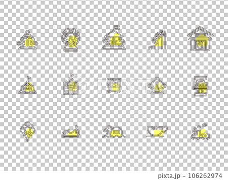 遊園地のシンプルイラストアイコンセット　アウトライン　黄色 106262974