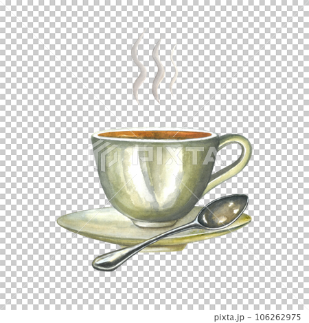 Watercolor illustrations composition porcelain hot tea cup with saucer,spoon and steam isolated on transparent background hand drawn Watercolor illustrations composition porcelain hot tea cup with saucer,spoon and steam isolated on transparent background hand drawn 106262975