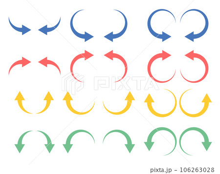 丸くカーブする矢印のバリエーションセット(カラフル) 丸くカーブする矢印のバリエーションセット(カラフル) 106263028