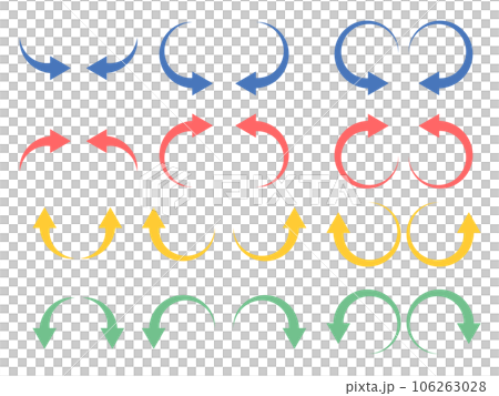 丸くカーブする矢印のバリエーションセット(カラフル) 丸くカーブする矢印のバリエーションセット(カラフル) 106263028