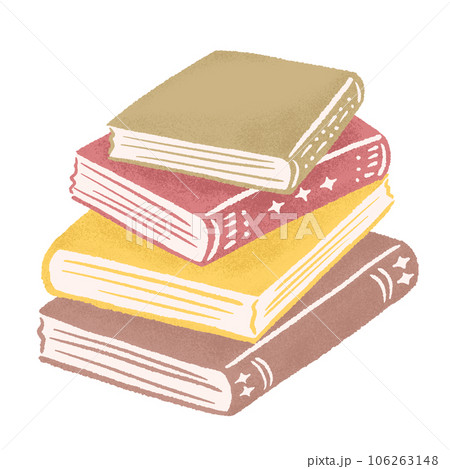 積み重なった本(読書の秋)、シンプルで質感のある色鉛筆・クレヨンの手描きイラスト 106263148