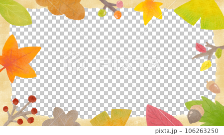 Background frame of autumn plants, autumn leaves, ginkgo and acorns, hand-drawn illustrations of textured colored pencils and crayons Background frame of autumn plants, autumn leaves, ginkgo and acorns, hand-drawn illustrations of textured colored pencils and crayons 106263250